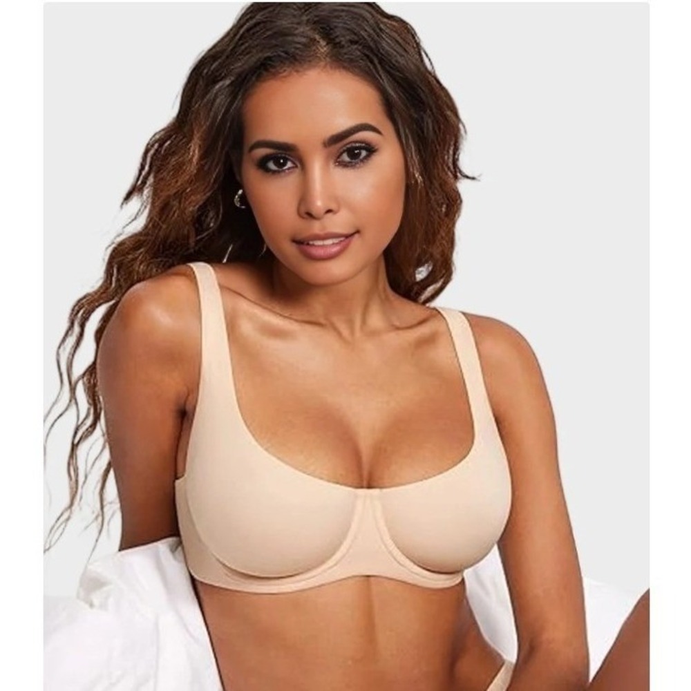 SheCurve Women's Seamless Unlined Underwire Balconette Bra Size 40E Sand EUC